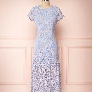 BOUTIQUE 1861 Greetje Blue Floral Lace Ruffled Cocktail Dress Size L